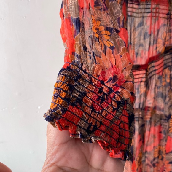 Anthropologie The Marais Red Floral Chiffon Maxi Dress XSP Boho Tiered - Picture 12 of 15